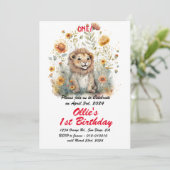 Invitation Bébé de la jungle mignonne Lion 1er anniversaire f (Debout devant)