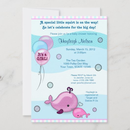 Invitation Bébé de la petite baleine et baiser de maman Baby  (Devant)