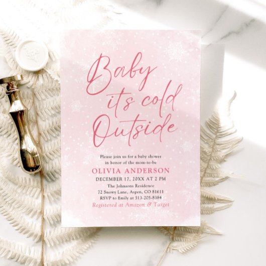 Invitation Bébé de Noël rose Il fait froid dehors Baby shower