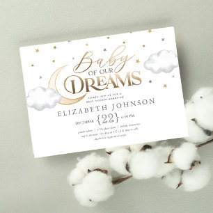Invitation Bébé de nos Rêves Lune et Étoiles Baby Shower Gris
