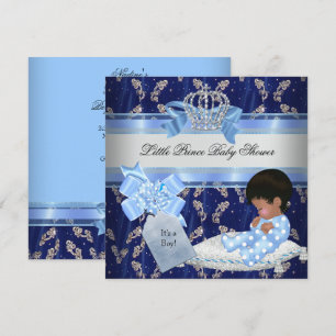 Invitation Bébé de shower ethnique garçon bleu petit prince c