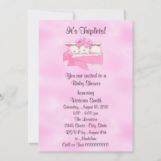 Invitation Bébé de triplets de baby shower (Devant)