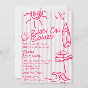 Invitation Bébé Dessiné Sur Planche De Surf Fille D'été Baby