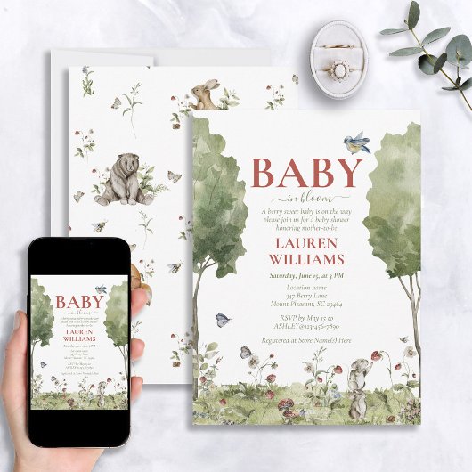 Invitation Bébé d'été de fraise fleur sauvage dans douche fle