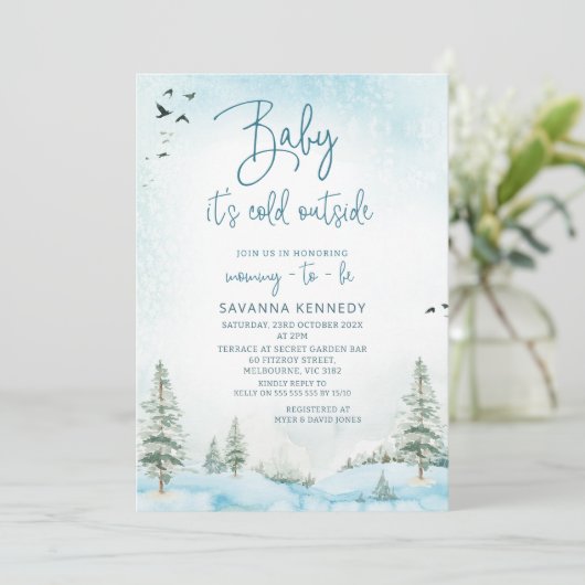 Invitation Bébé d'hiver atmosphérique C'est un Baby shower fr (Debout devant)
