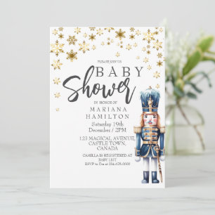 Invitation Bébé d'hiver Boy Shower Gold Snowflakes Nutcracker