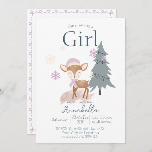 Invitation Bébé d'hiver mignonne Cerf Femme Fawn (Devant / Derrière)
