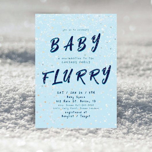 Invitation Bébé d'hiver | Tourbillon de neige bleue