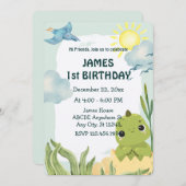 Invitation Bébé Dino anniversaire (Devant / Derrière)