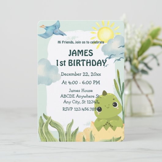 Invitation Bébé Dino anniversaire (Debout devant)