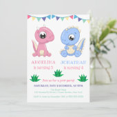 Invitation Bébé Dinosaur Jour d'anniversaire conjoint garçon (Debout devant)