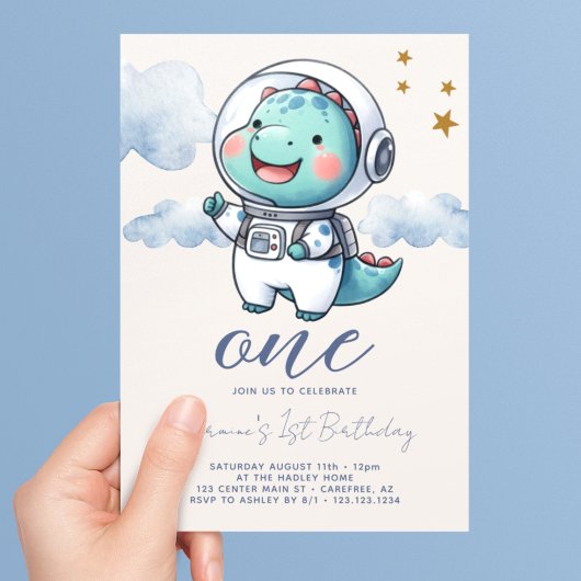 Invitation Bébé Dinosaure astronaute garçon 1er anniversaire