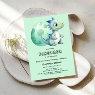 Invitation Bébé dinosaure mignon avec sa douche pour bébé ave