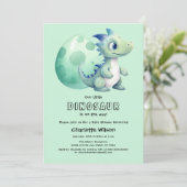 Invitation Bébé dinosaure mignon avec sa douche pour bébé ave (Debout devant)