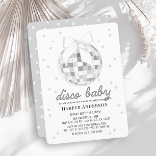 Invitation Bébé Disco Boule à Facettes Argentée Arc Bébé Show