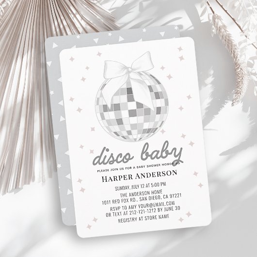 Invitation Bébé Disco Boule à Facettes Argentée Arc Bébé Show