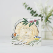 Invitation Bébé d'oiseaux en tranches de bois Il fait froid à (Debout devant)