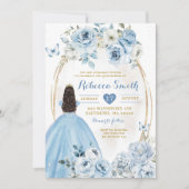 Invitation Bébé d'or bleu Floral Princesse Quinceañera (Devant)