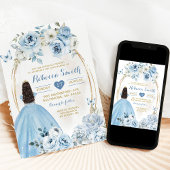 Invitation Bébé d'or bleu Floral Princesse Quinceañera