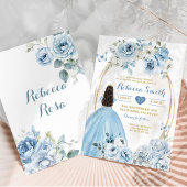 Invitation Bébé d'or bleu Floral Princesse Quinceañera