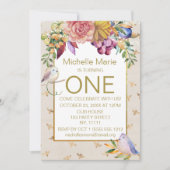 Invitation Bébé d'or Oiseaux Bumble abeilles premier annivers (Devant)