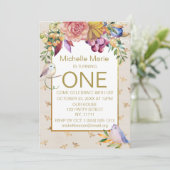 Invitation Bébé d'or Oiseaux Bumble abeilles premier annivers (Debout devant)