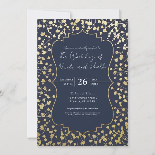 Invitation Bébé d'or souffle Floral Rustic Blue Mariage (Devant)