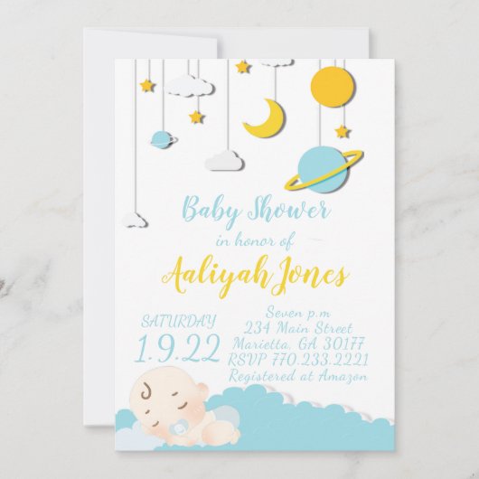 Invitation Bébé dormant dans l'espace (Devant)