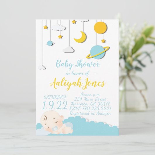 Invitation Bébé dormant dans l'espace (Debout devant)