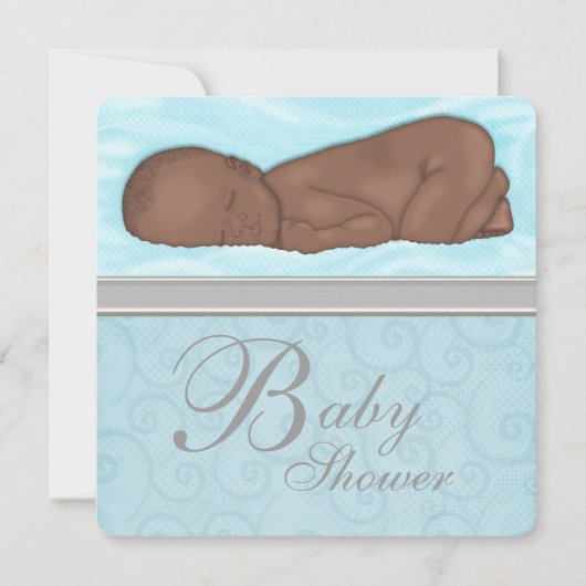 Invitation Bébé dormant Garçon Baby shower gris bleu (Devant)