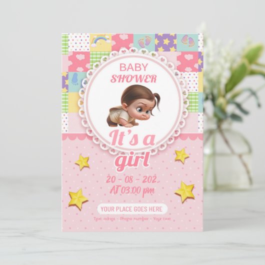 Invitation bébé douche c'est une fille ! (Debout devant)