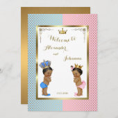 Invitation Bébé Douche JUMEAUX, bleu rose, élégant fond 5x7 (Devant / Derrière)