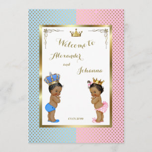 Invitation Bébé Douche JUMEAUX, bleu rose, élégant fond 5x7