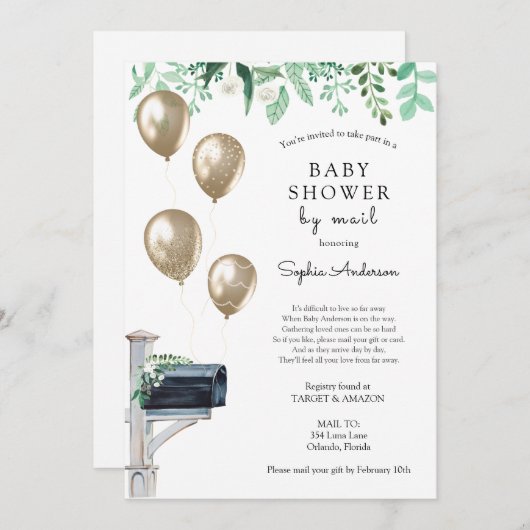 Invitation Bébé Douche longue distance par courrier (Devant / Derrière)