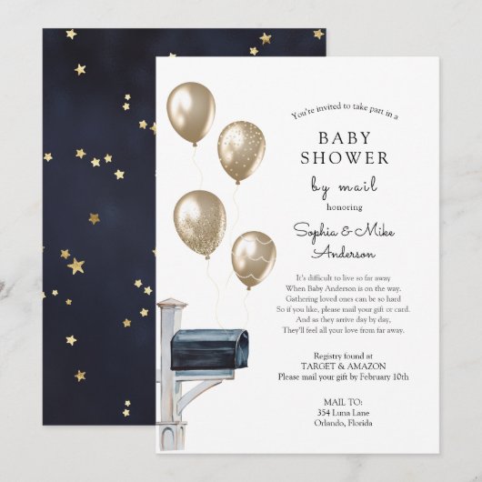 Invitation Bébé Douche longue distance par courrier (Devant / Derrière)