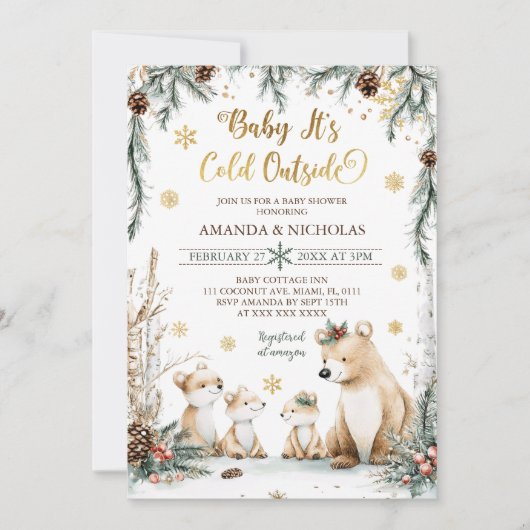 Invitation Bébé d'ours Il fait froid à l'extérieur du Baby sh (Devant)