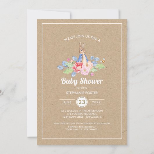 Invitation Bébé doux lapin | Baby shower de lapin (Devant)