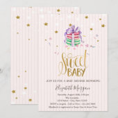 Invitation Bébé doux Macarons étoiles Baby shower (Devant / Derrière)