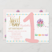 Invitation Bébé doux Macarons rayé Anniversaire (Devant / Derrière)