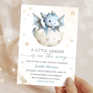 Invitation Bébé dragon Cadeau Cute Garçon Bleu Aquarelle