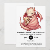Invitation Bébé Dragon Dormant avec Anniversaire de Teddy (Devant / Derrière)