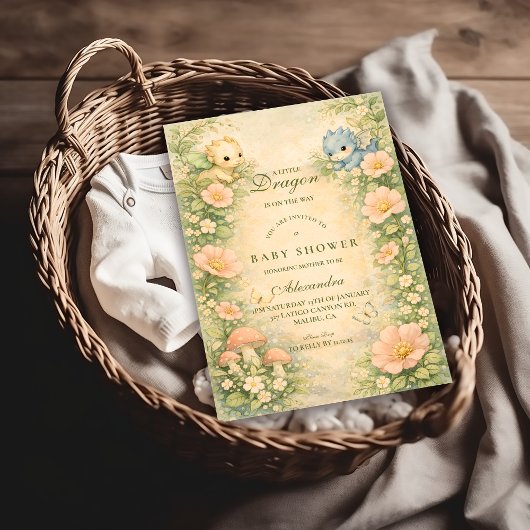 Invitation Bébé Dragon Mignon Fête de Naissance Conte de Fée