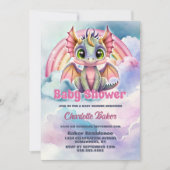 Invitation Bébé Dragon rose mignon Baby shower fille (Devant)