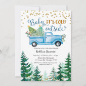 Invitation Bébé du camion bleu Noël Il fait froid dehors (Devant)