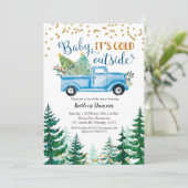 Invitation Bébé du camion bleu Noël Il fait froid dehors (Debout devant)