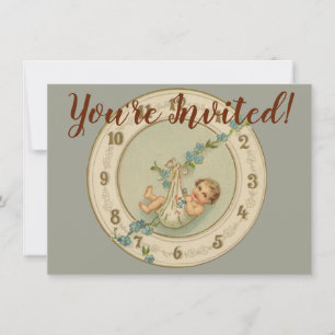 Invitation Bébé du Nouvel An Horloge Vintage