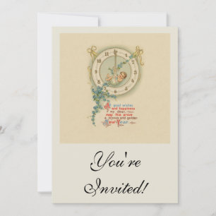 Invitation Bébé du Nouvel An Horloge Vintage
