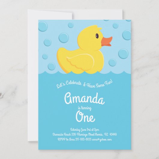 Invitation Bébé Ducky Cute Kid 1er Anniversaire Fête Canards (Devant)