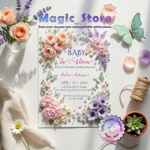 Invitation Bébé Élégant En Fleur Papillons Floraux Pastel