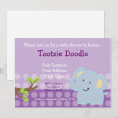 Invitation Bébé Eléphant Baby shower de Garçon bleu saupoudré (Devant / Derrière)